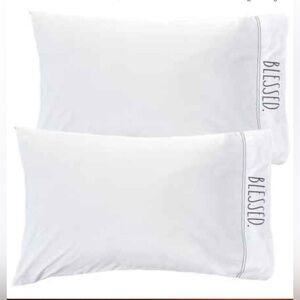 Set of 2 BLESSED White Pillowcases  by Rae Dunn